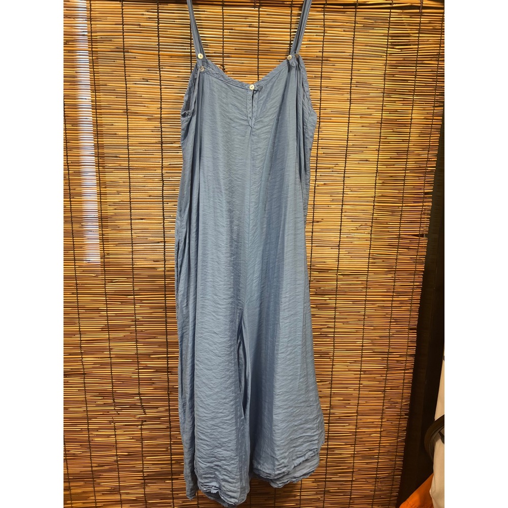 Cut Loose Medium Jumpsuit Blue Wide Leg Crinkle Textured Sleeveless